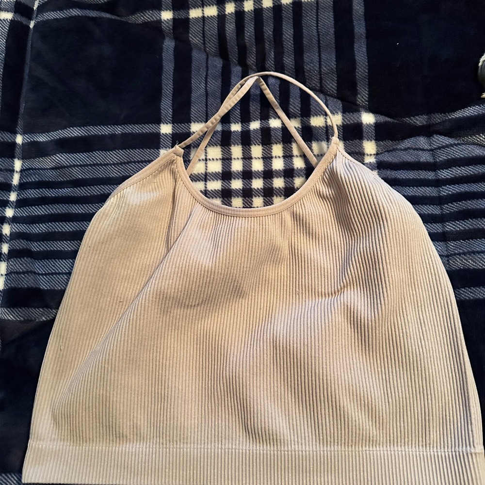 Colsie Ribbed Halter Top in Light Beige